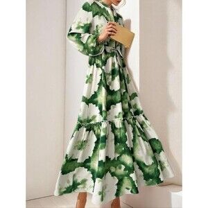 Made With Love Green and White Long Sleeve Dress
